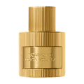 Gold Tom Ford Costa Azzurra Parfum bottle with a vertical ridged texture and a central plate, evoking notes of Italian lemon and oakwood extract.