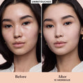 Before and after results of using Laura Mercier Real Flawless Feather Matte Powder Foundation variant: 1C Meringue