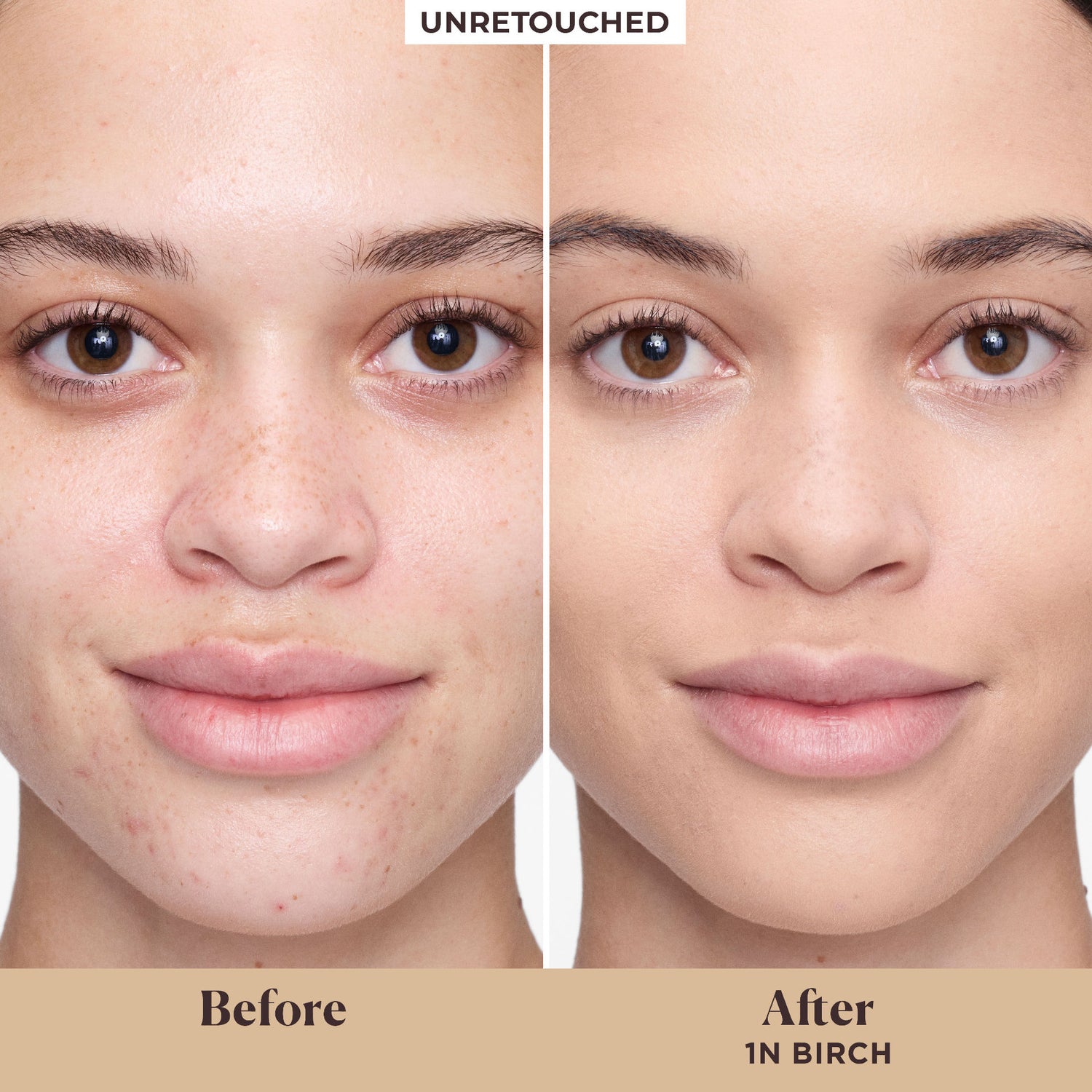 Before and after results of using Laura Mercier Tinted Moisturizer Blurred Matte Oil Free Broad Spectrum SPF 30 variant: 1N Birch