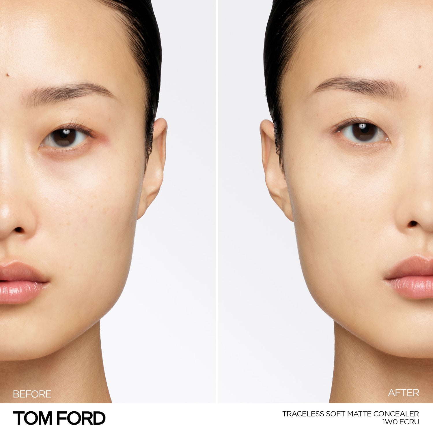 Before and after results of using Tom Ford Traceless Soft Matte Concealer variant: 1W0 Ecru