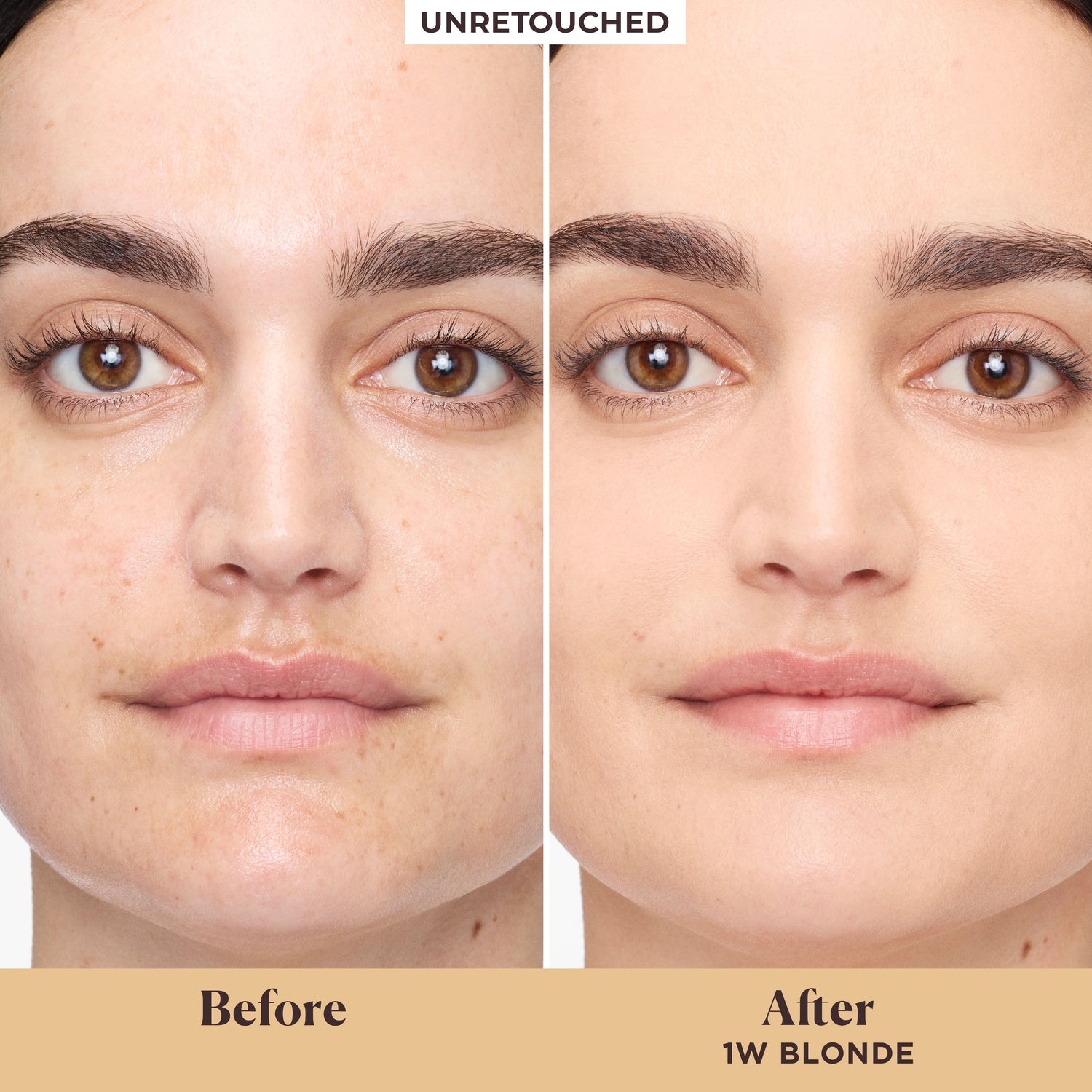 Before and after results of using Laura Mercier Tinted Moisturizer Blurred Matte Oil Free Broad Spectrum SPF 30 variant: 1W Blonde