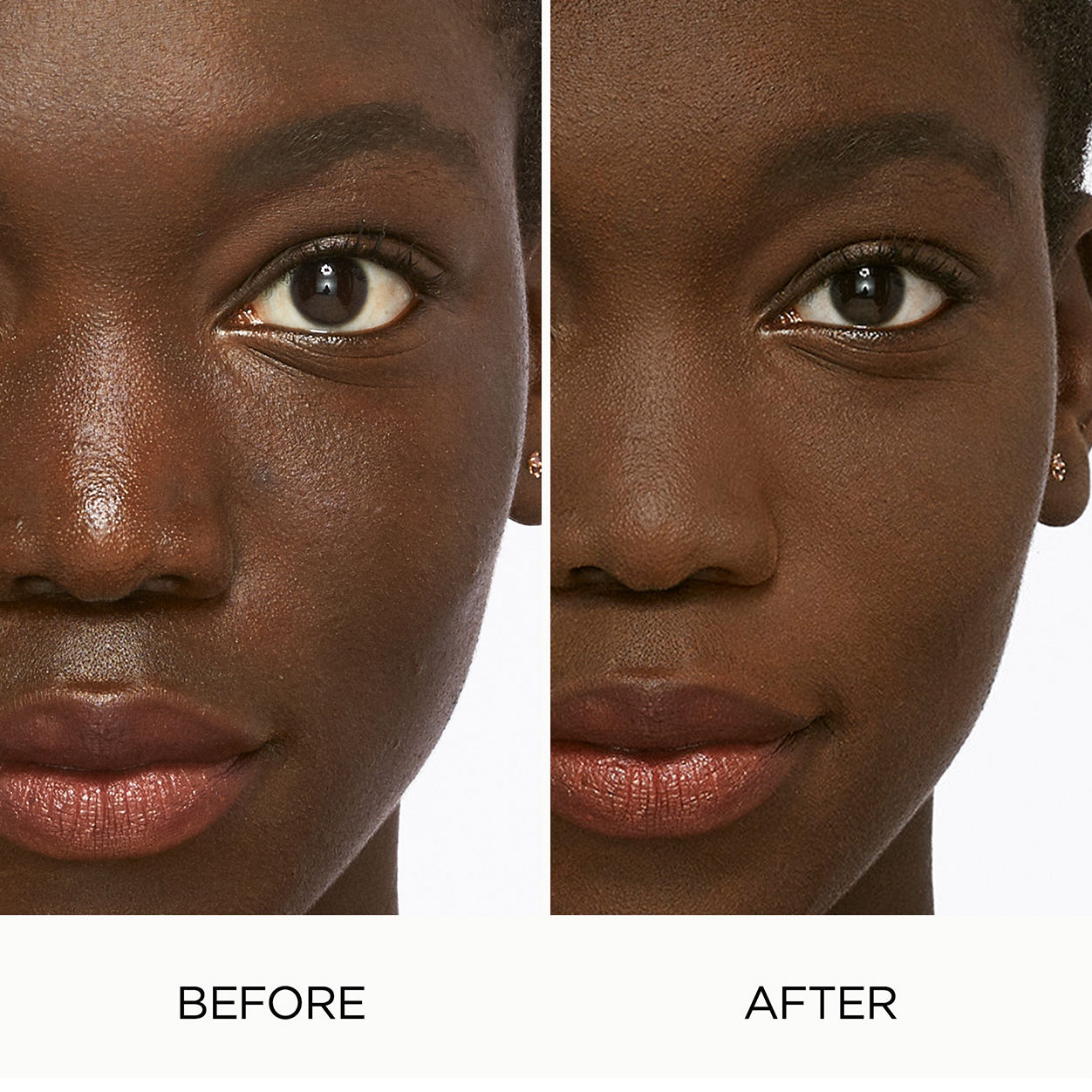 Before and after results of using Laura Mercier Smooth Finish Foundation Powder variant: 20 Clove