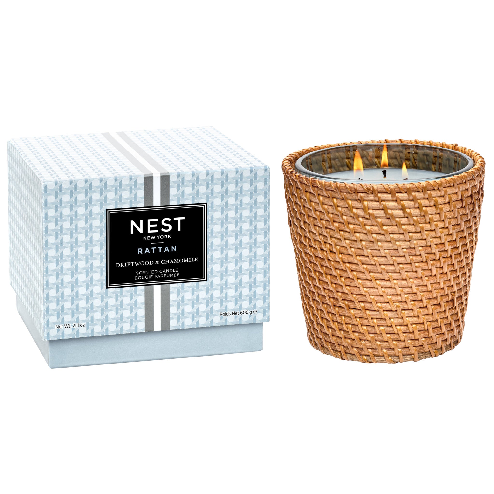 Limited edition Nest Rattan Driftwood and Chamomile Candle (Limited Edition) Size variant: 21.2 oz. (3-Wick) main image.