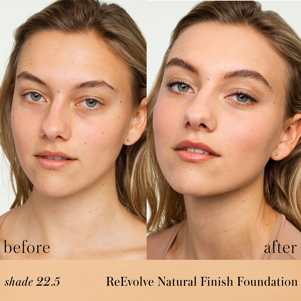 Before and after results of using RMS Beauty ReEvolve Natural Finish Liquid Foundation variant: 22.5