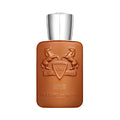 A rectangular amber Althaïr Exclusif Parfum bottle with a silver cap, featuring an embossed shield emblem, the text 1743, and the Parfums de Marly Paris branding.