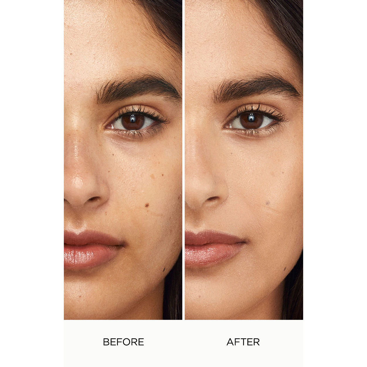 Before and after results of using Laura Mercier Flawless Lumière Radiance-Perfecting Foundation variant: 2C1 ECRU
