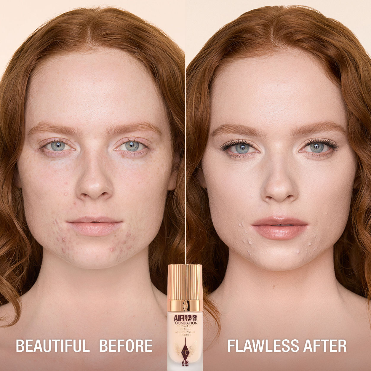 Before and after results of using Charlotte Tilbury Airbrush Flawless Foundation variant: 2 Cool