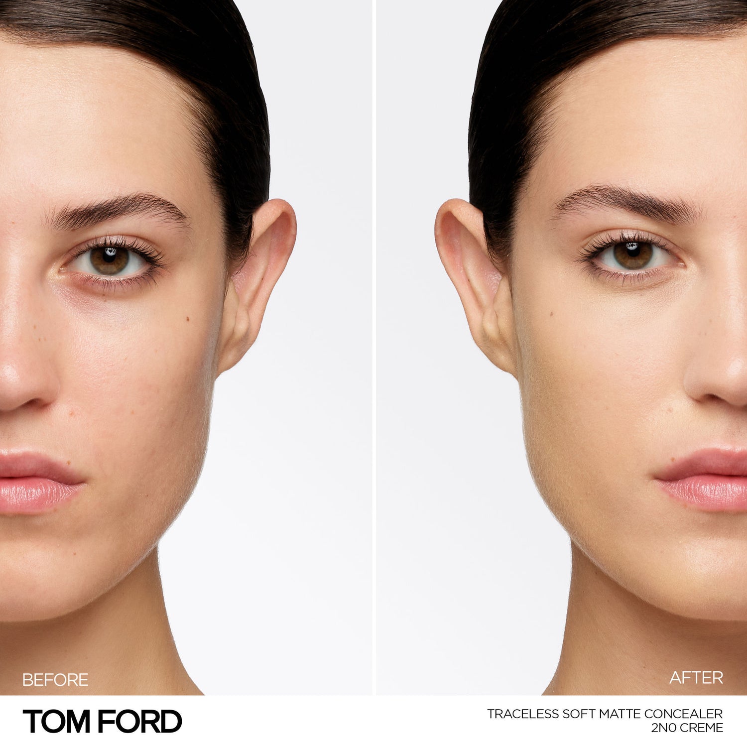 Before and after results of using Tom Ford Traceless Soft Matte Concealer variant: 2N0 Creme