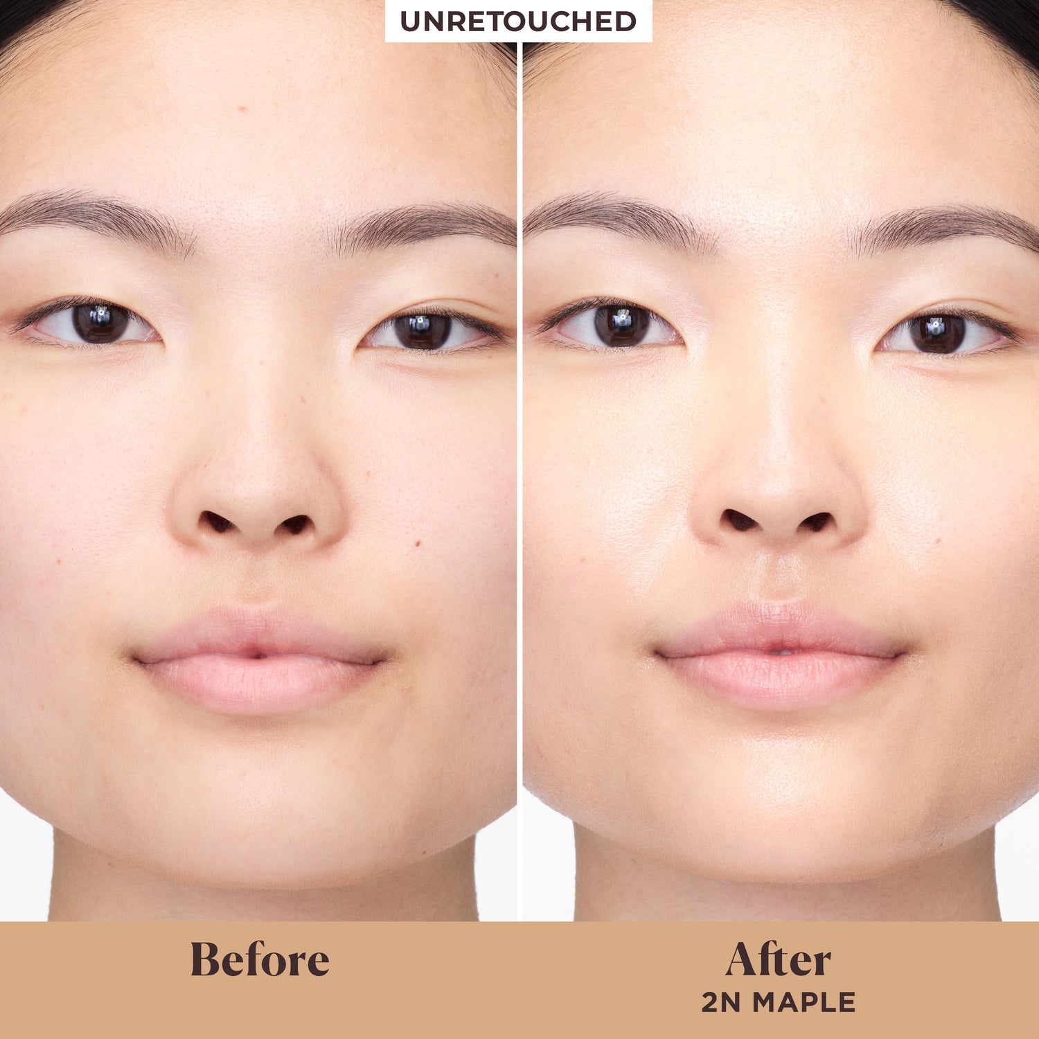 Before and after results of using Laura Mercier Long-Wear Tinted Moisturizer Natural Dewy SPF 30 with Hyaluronic Acid variant: 2N Maple