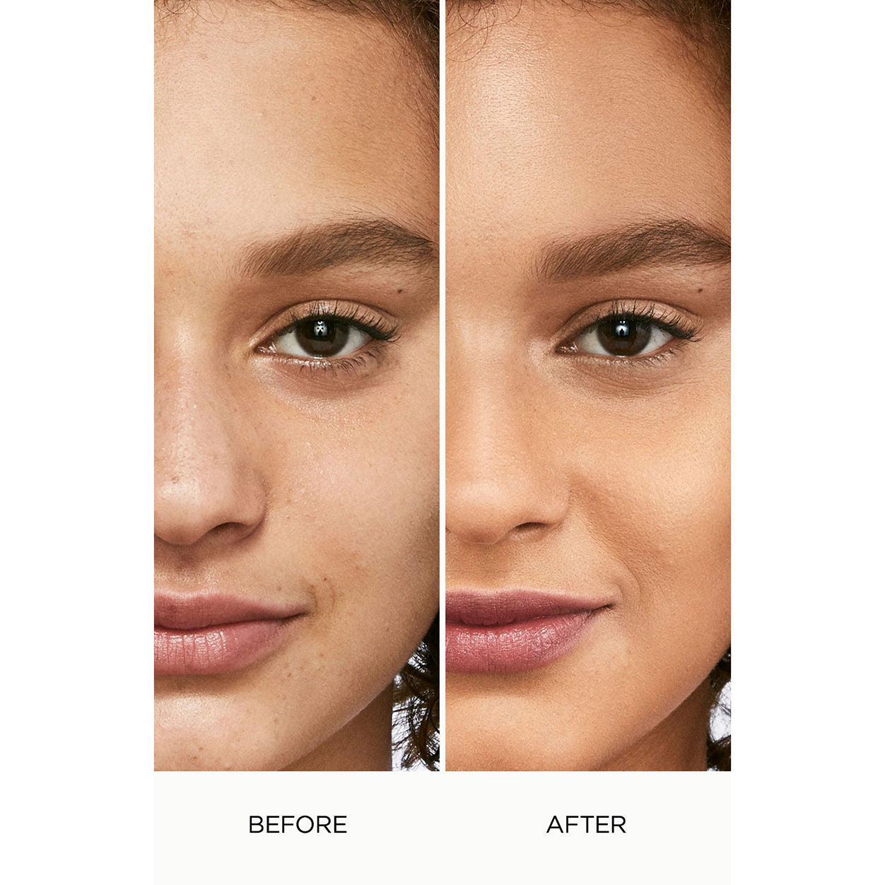 Before and after results of using Laura Mercier Flawless Lumière Radiance-Perfecting Foundation variant: 2W2 BUTTERSCOTCH
