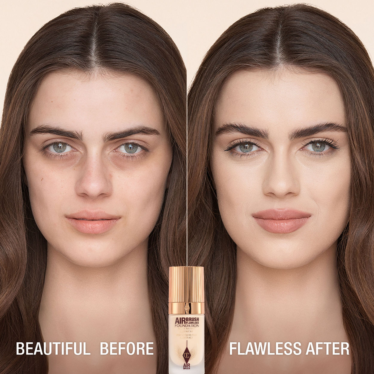 Before and after results of using Charlotte Tilbury Airbrush Flawless Foundation variant: 2 Warm