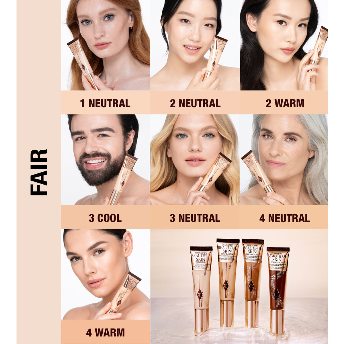 Model image of Charlotte Tilbury  Charlotte's Beautiful Skin Foundation variant: 2 Warm (fair with yellow undertones)