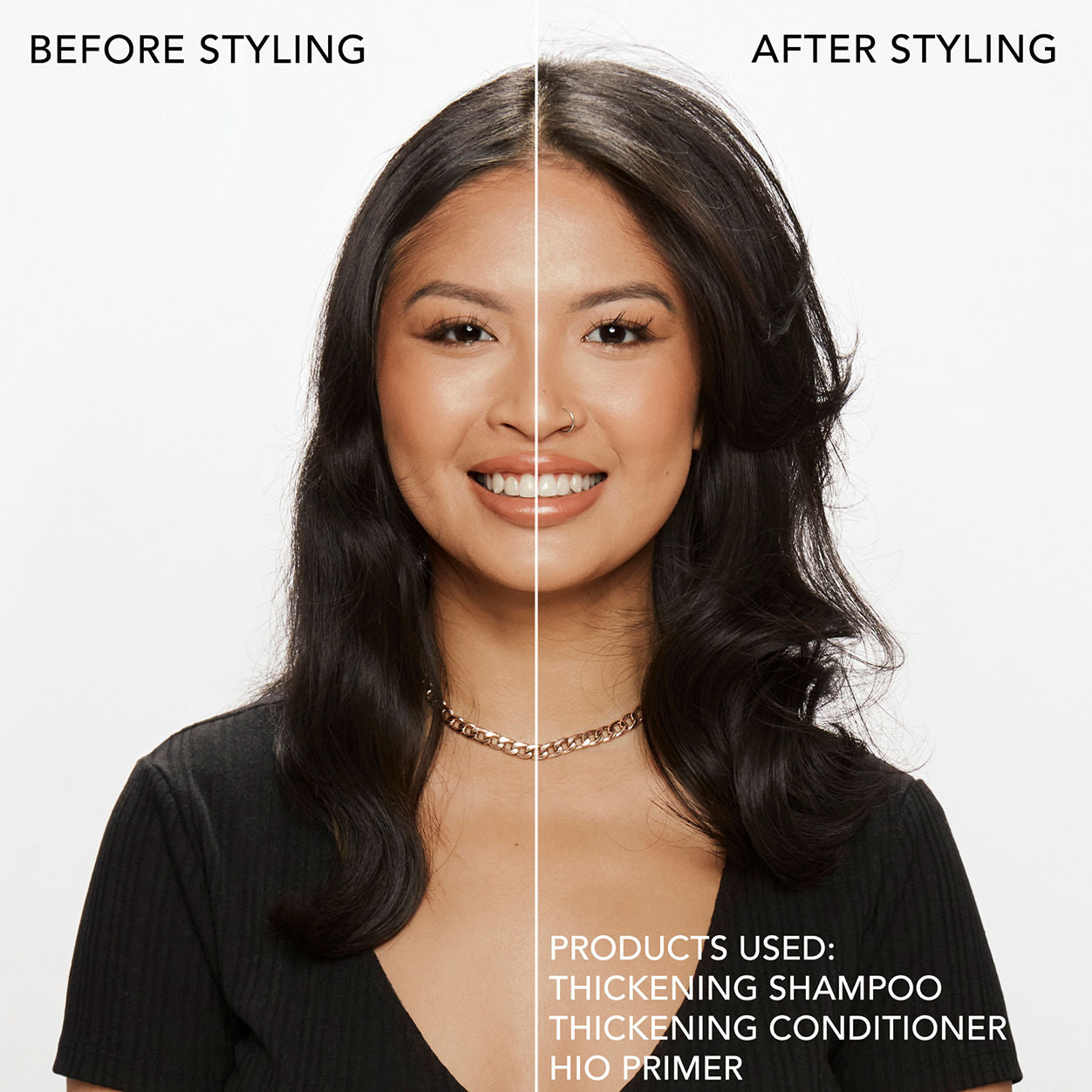 Before and after results of using Bumble and Bumble Thickening Volume Conditioner variant: 2 fl oz
