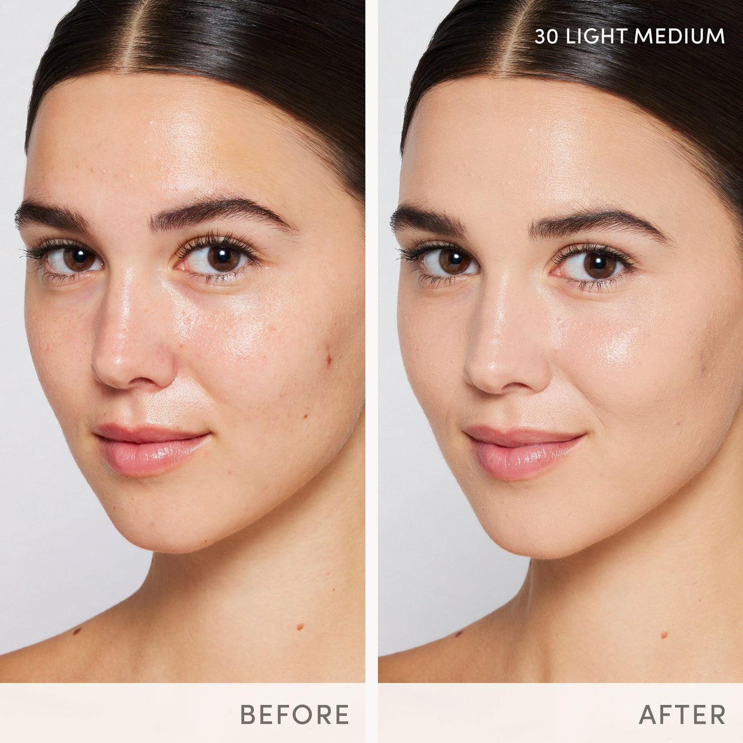 Before and after results of using Jane Iredale Skintuition SPF 30 Radiance-Boosting Liquid Foundation variant: 30 Light Medium