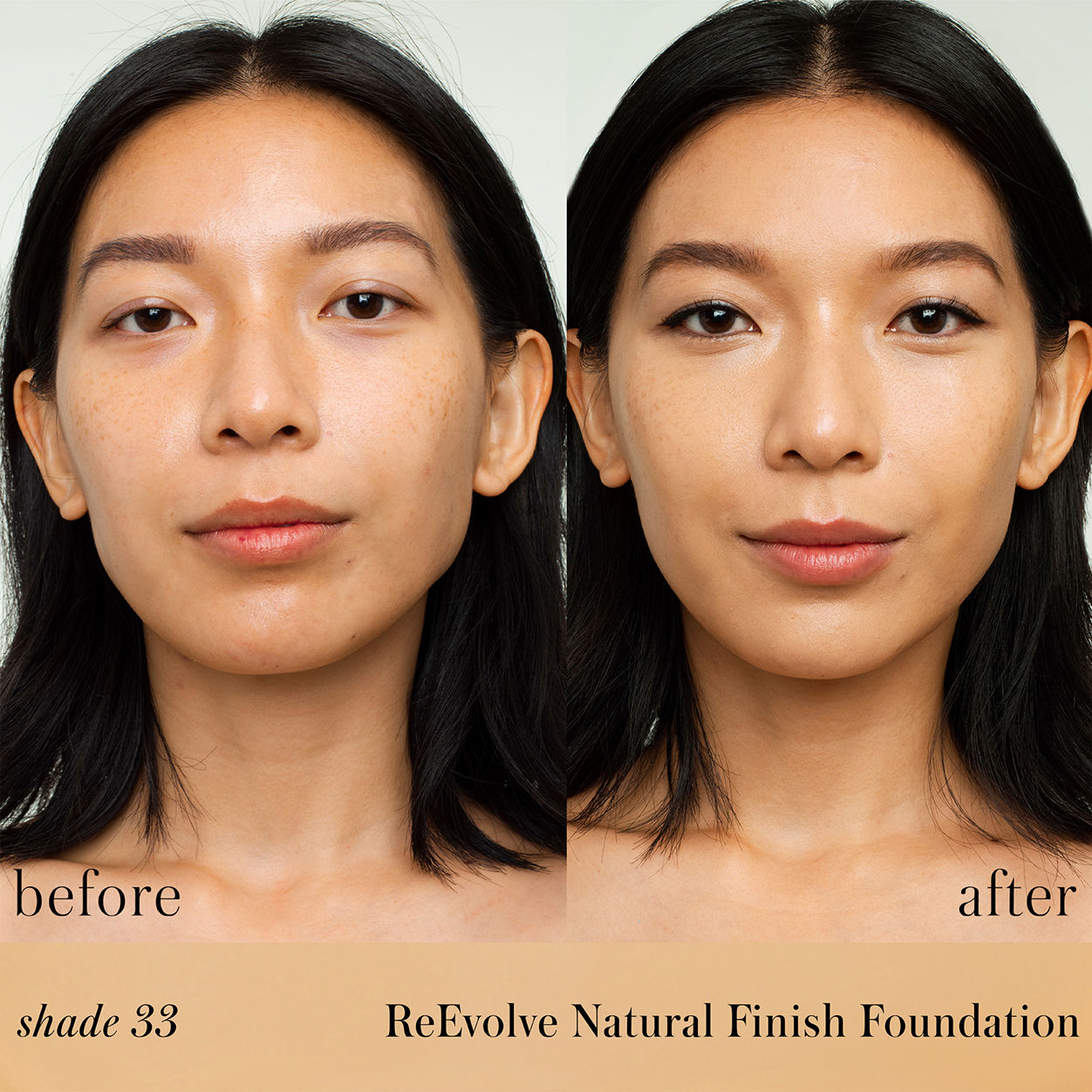 Before and after results of using RMS Beauty ReEvolve Natural Finish Liquid Foundation variant: 33
