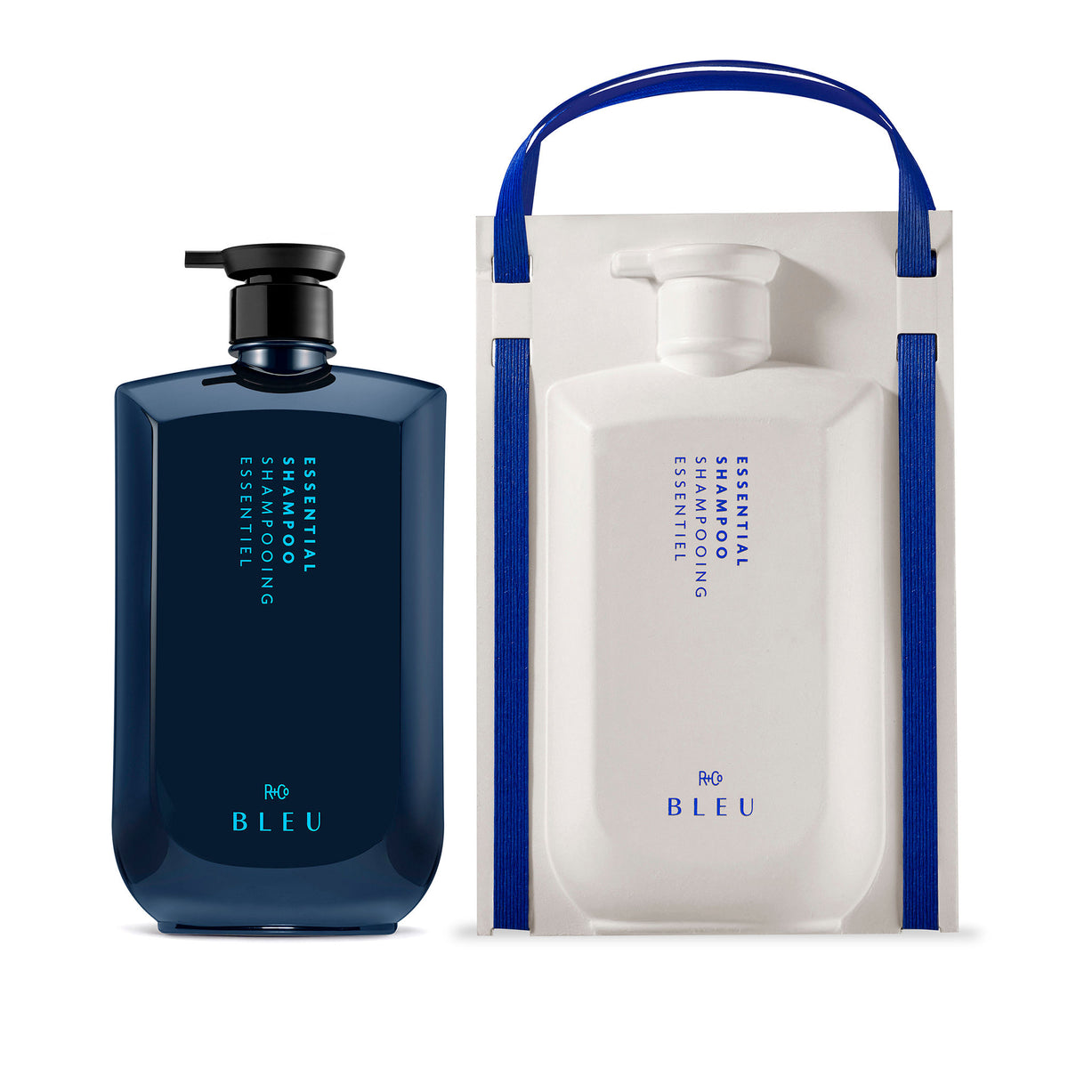Image of a closed R+Co Bleu Essential Shampoo variant: 34 fl oz