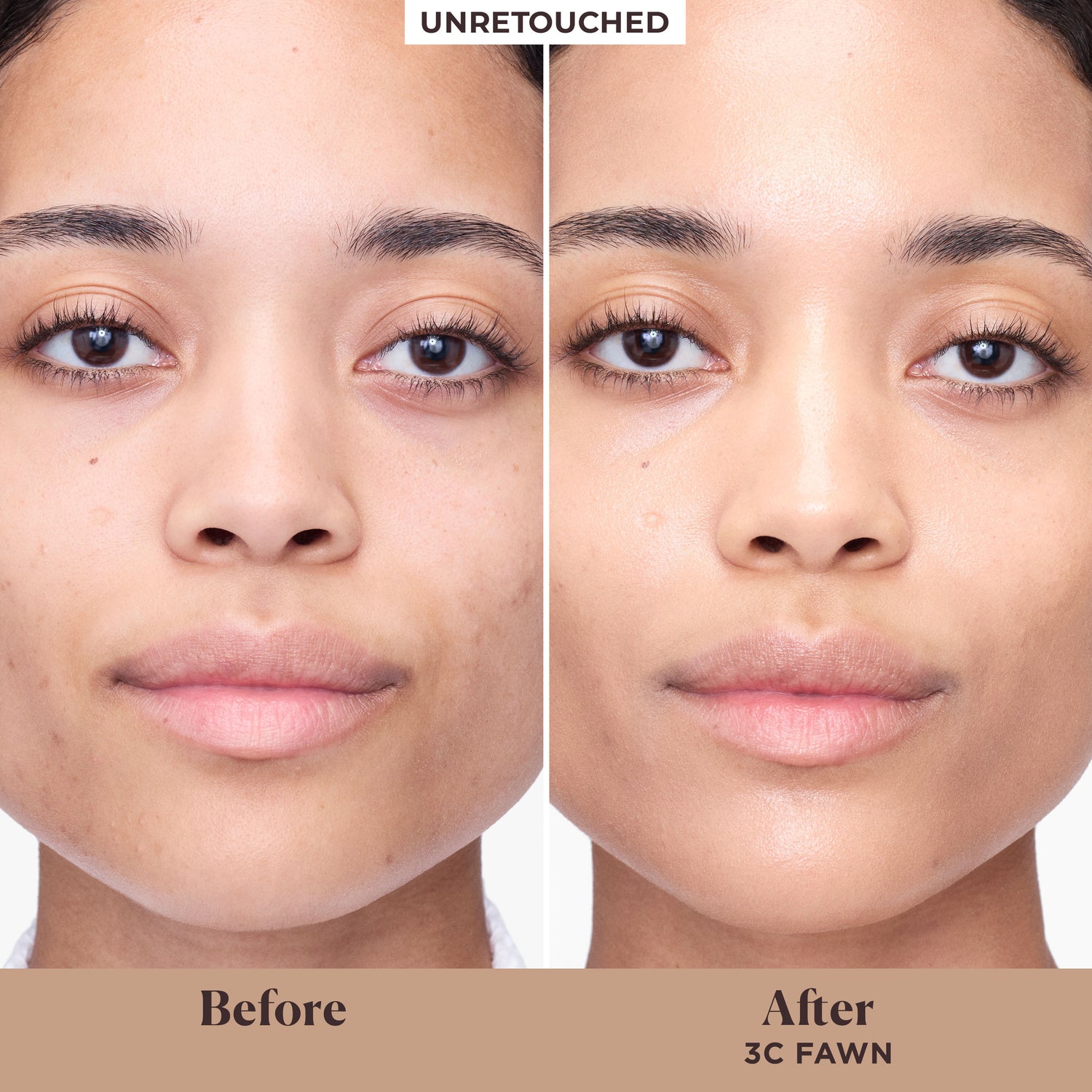 Before and after results of using Laura Mercier Long-Wear Tinted Moisturizer Natural Dewy SPF 30 with Hyaluronic Acid variant: 3C Fawn