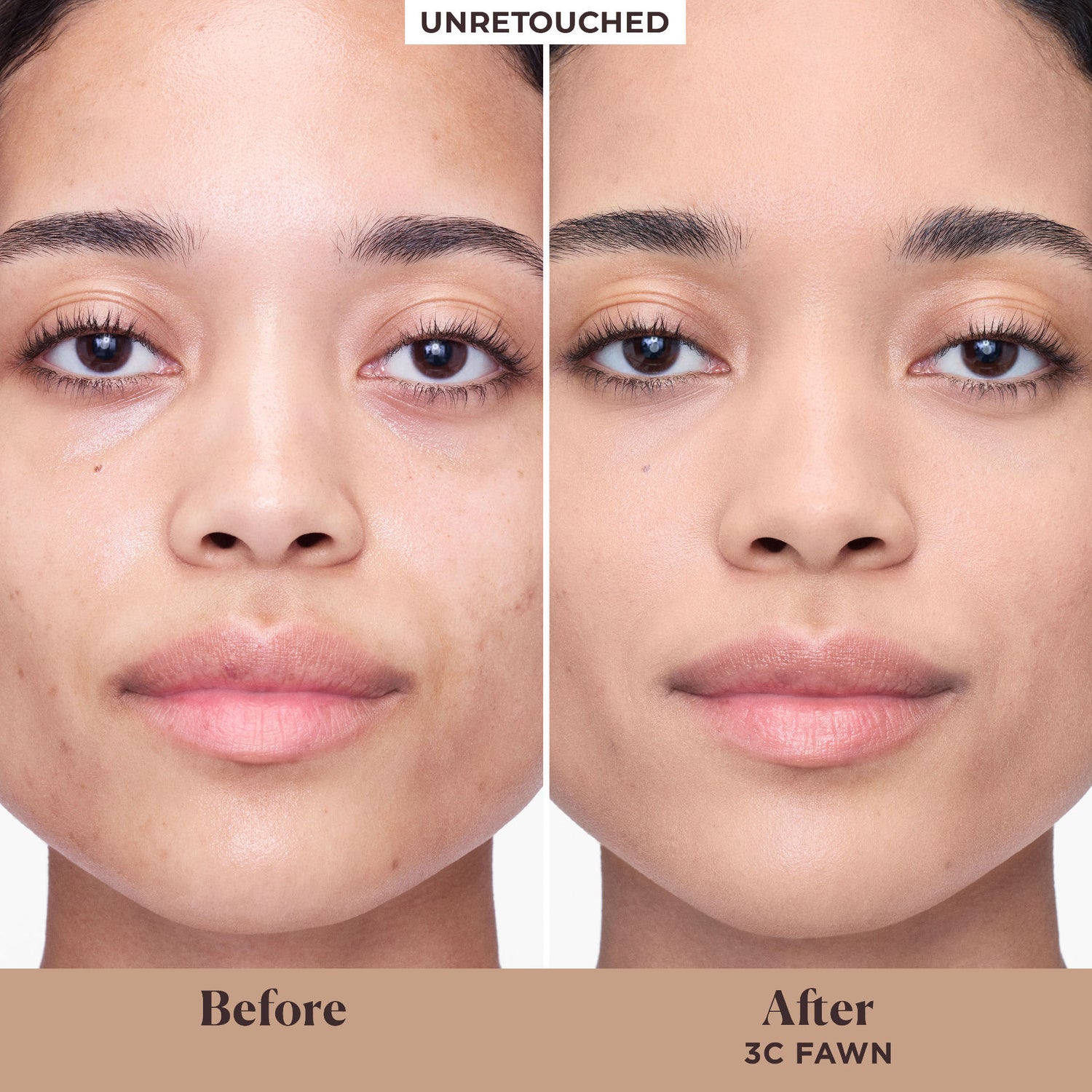 Before and after results of using Laura Mercier Tinted Moisturizer Blurred Matte Oil Free Broad Spectrum SPF 30 variant: 3C Fawn