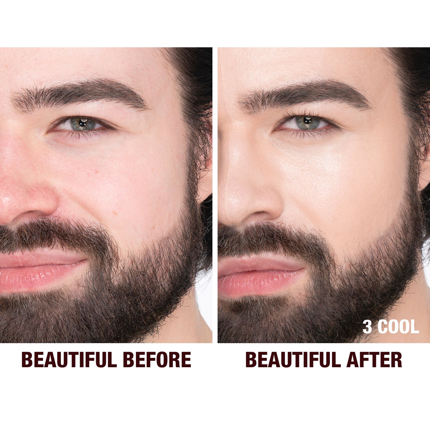 Before and after results of using Charlotte Tilbury  Charlotte's Beautiful Skin Foundation variant: 3 Cool (fair with cool pink undertones)