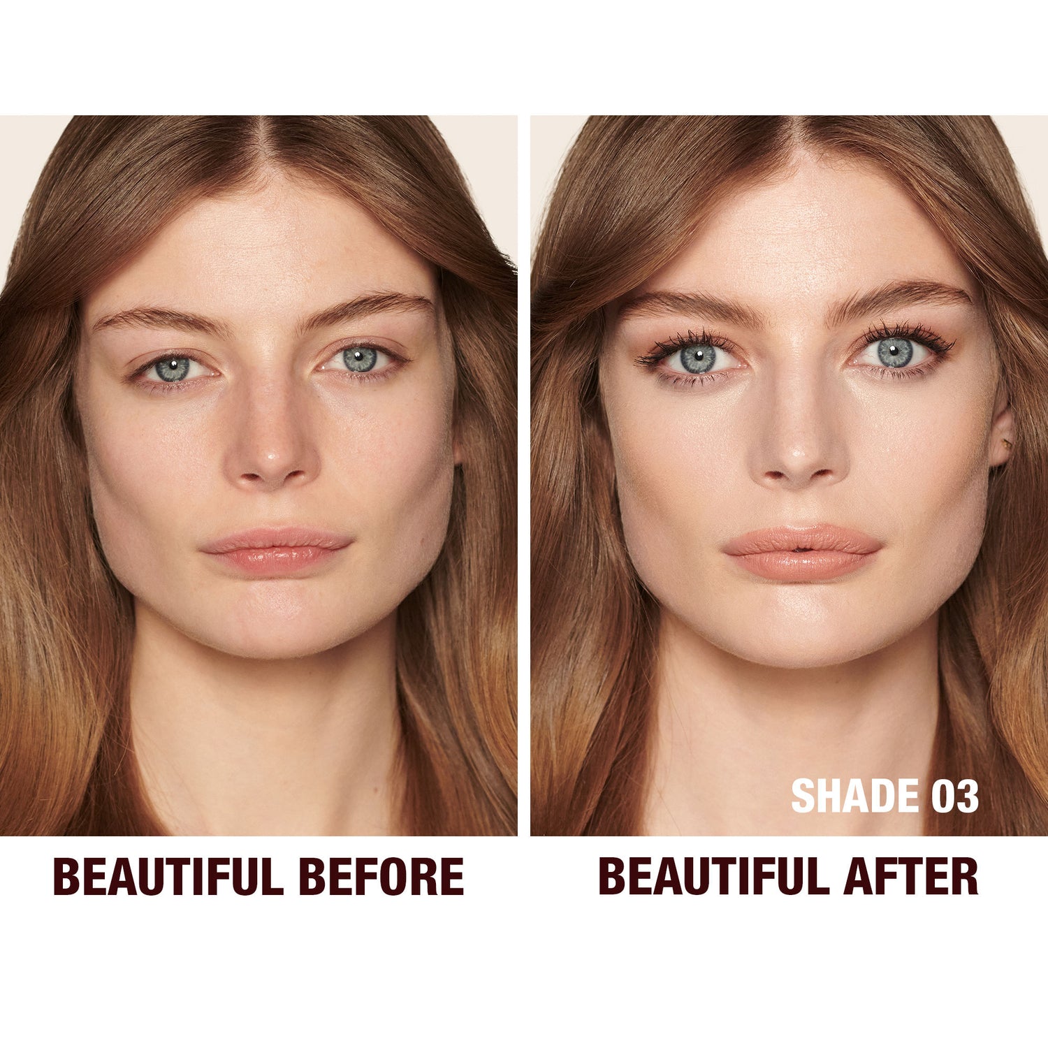 Before and after results of using Charlotte Tilbury Beautiful Skin Radiant Concealer variant: 3 Fair