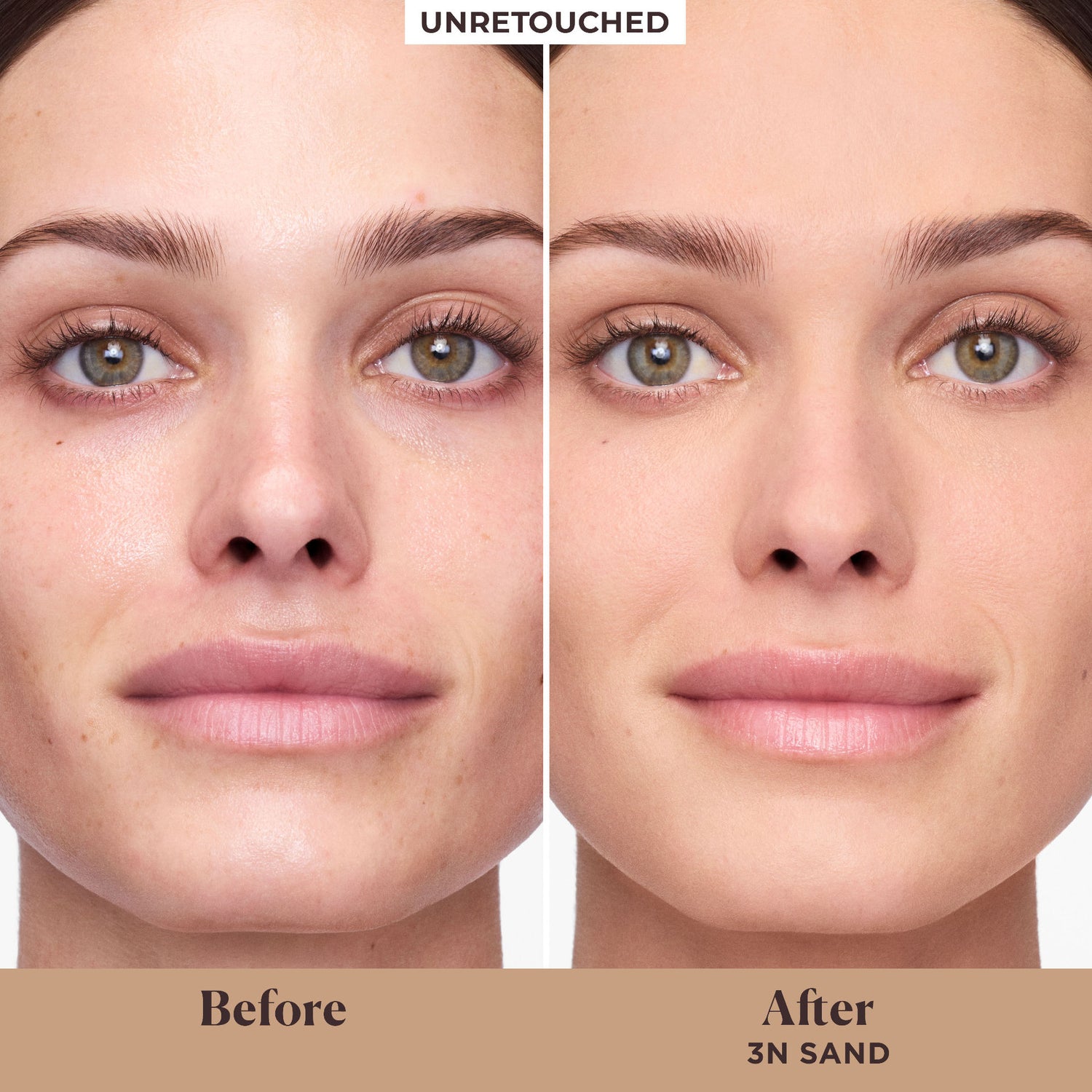 Before and after results of using Laura Mercier Tinted Moisturizer Blurred Matte Oil Free Broad Spectrum SPF 30 variant: 3N Sand
