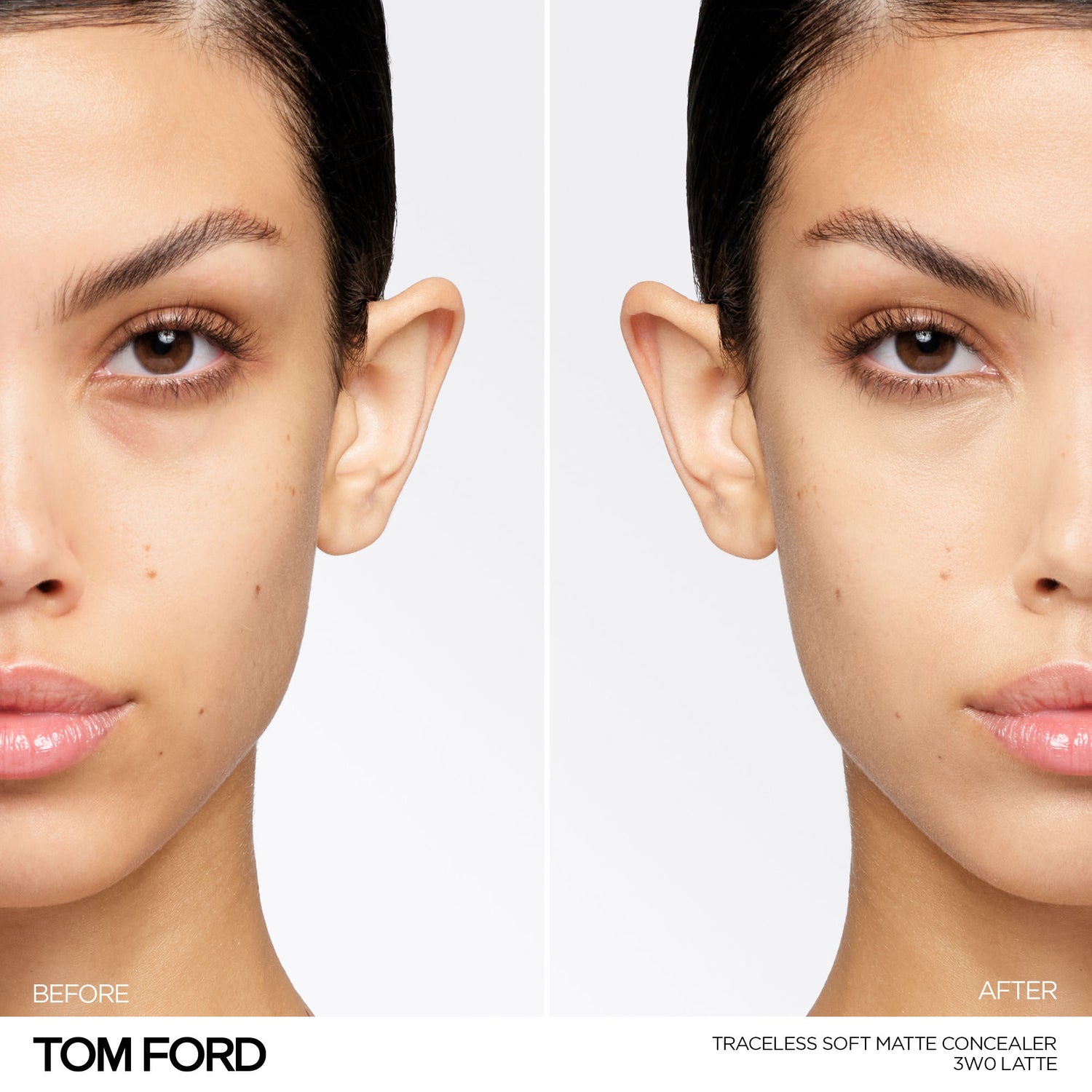 Before and after results of using Tom Ford Traceless Soft Matte Concealer variant: 3W0 Latte