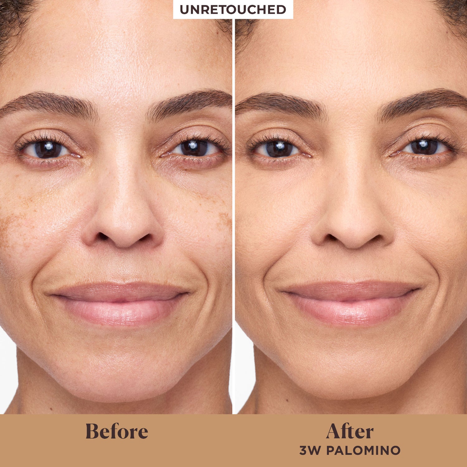 Before and after results of using Laura Mercier Tinted Moisturizer Blurred Matte Oil Free Broad Spectrum SPF 30 variant: 3W Palomino