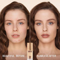 Before and after results of using Charlotte Tilbury Airbrush Flawless Foundation variant: 3 Warm