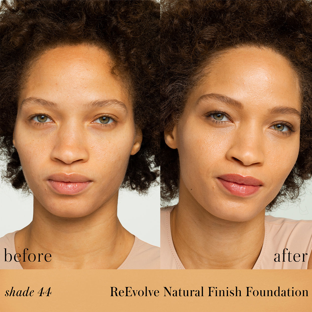 Before and after results of using RMS Beauty ReEvolve Natural Finish Liquid Foundation variant: 44