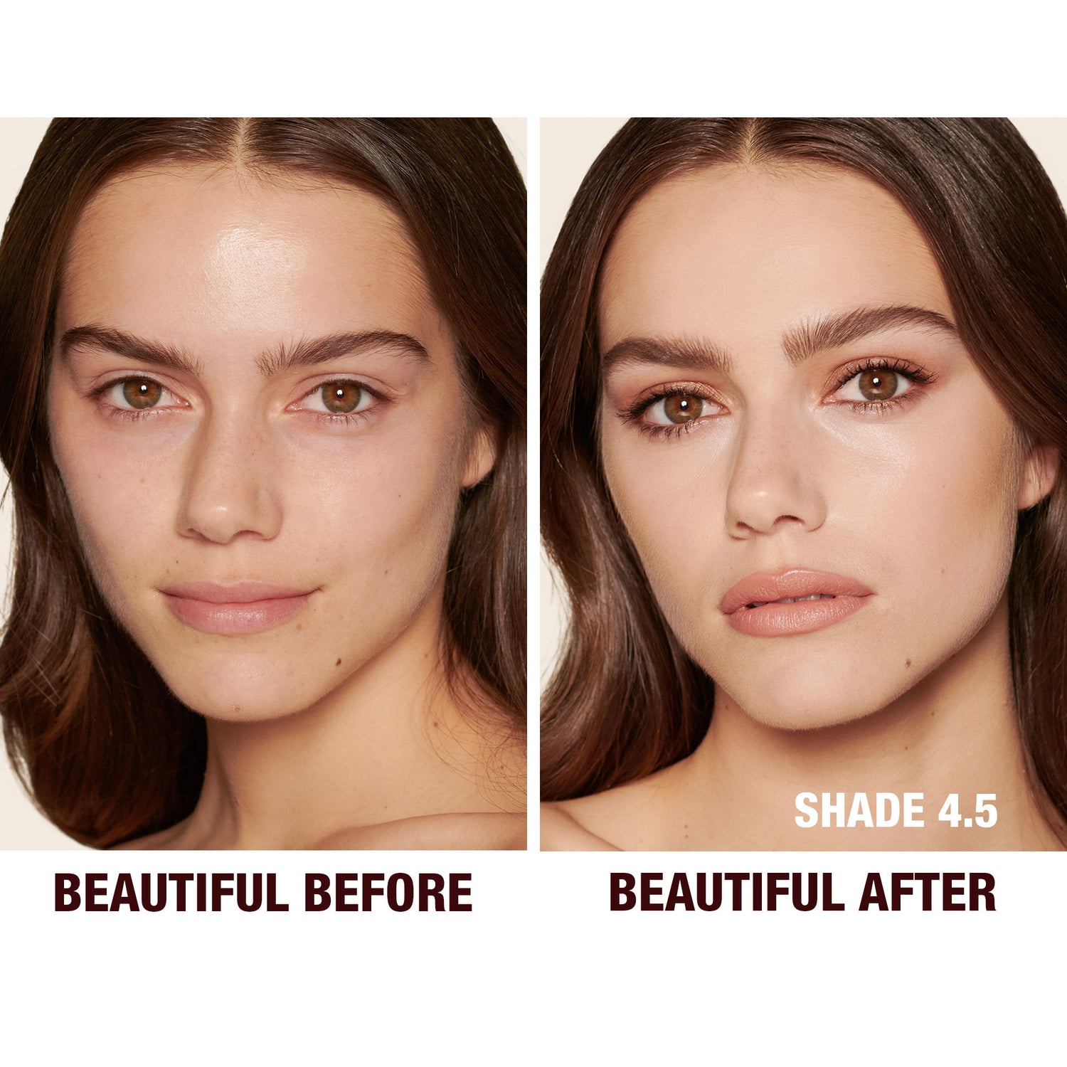 Before and after results of using Charlotte Tilbury Beautiful Skin Radiant Concealer variant: 4.5 Fair
