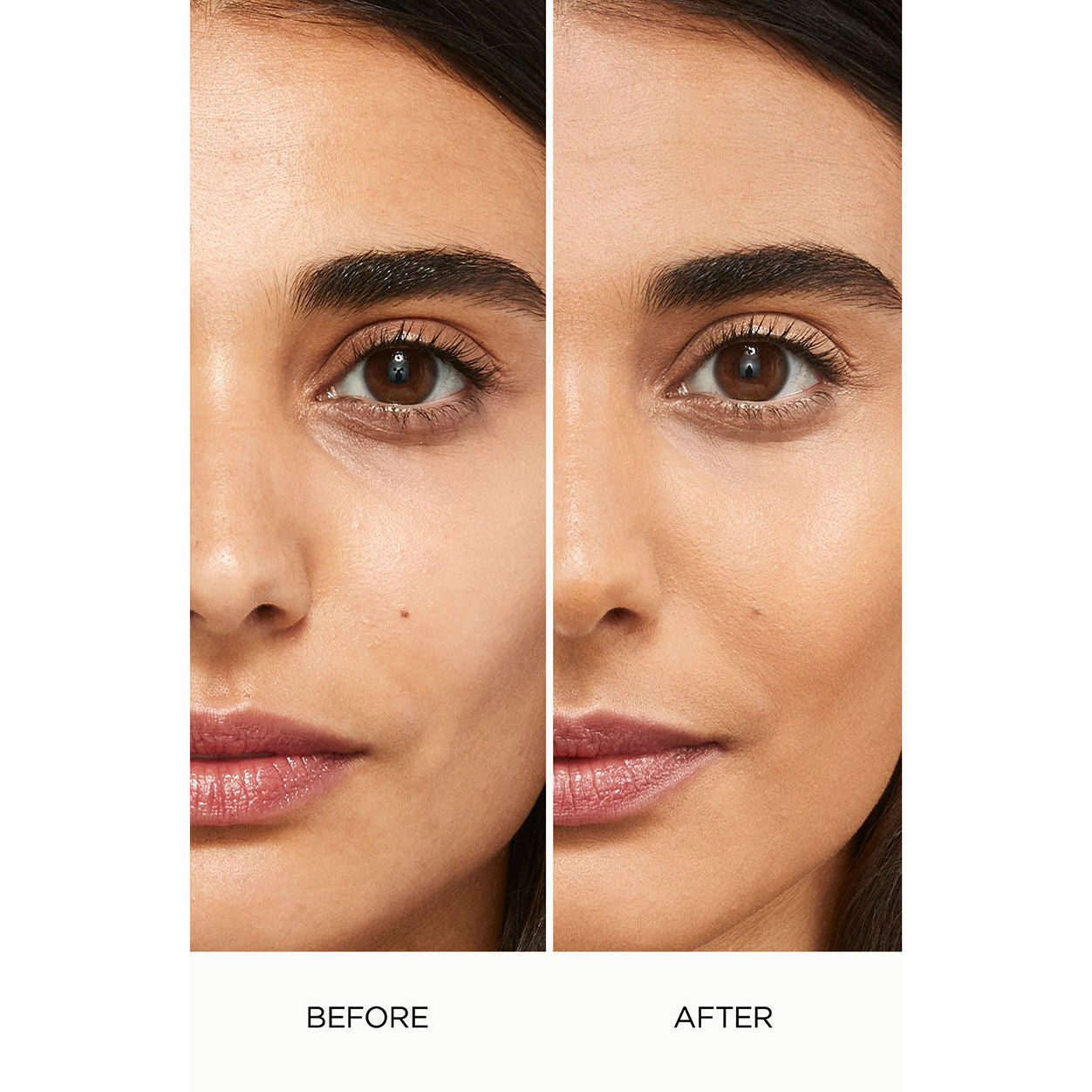 Before and after results of using Laura Mercier Flawless Lumière Radiance-Perfecting Foundation variant: 4N1 SUNTAN