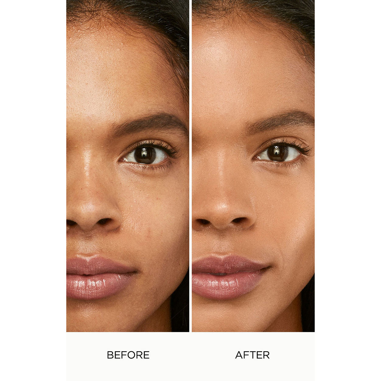 Before and after results of using Laura Mercier Flawless Lumière Radiance-Perfecting Foundation variant: 4W1 MAPLE