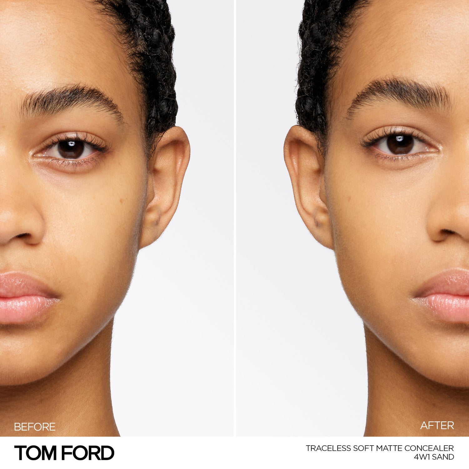 Before and after results of using Tom Ford Traceless Soft Matte Concealer variant: 4W1 Sand