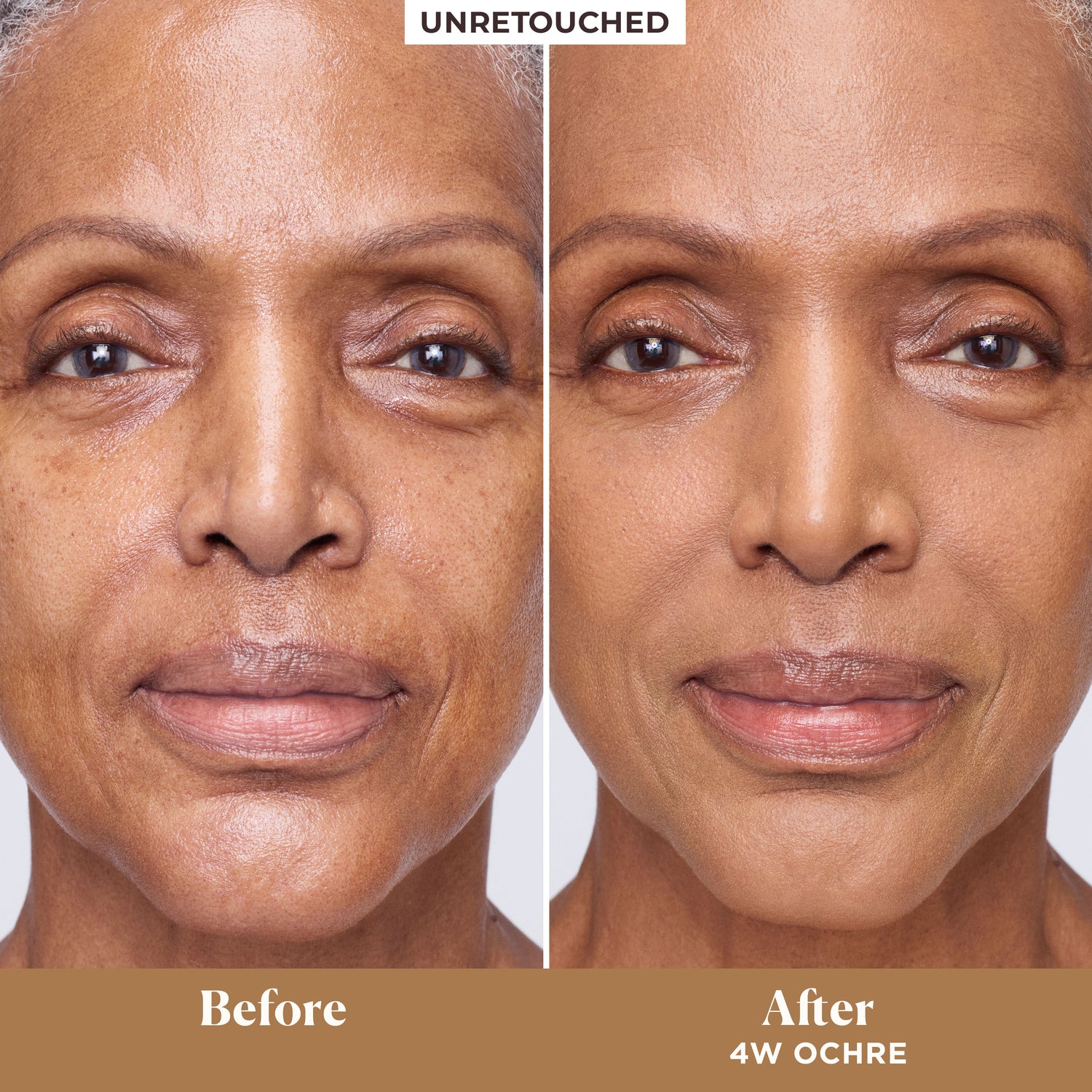 Before and after results of using Laura Mercier Tinted Moisturizer Blurred Matte Oil Free Broad Spectrum SPF 30 variant: 4W Ochre