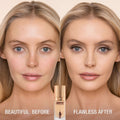 Before and after results of using Charlotte Tilbury Airbrush Flawless Foundation variant: 4 Warm