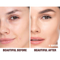 Before and after results of using Charlotte Tilbury  Charlotte's Beautiful Skin Foundation variant: 4 Warm (fair medium with warm yellow undertones)