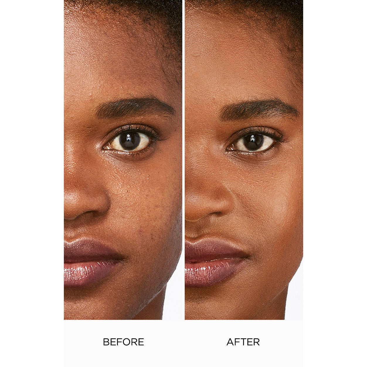 Before and after results of using Laura Mercier Flawless Lumière Radiance-Perfecting Foundation variant: 5C1 NUTMEG