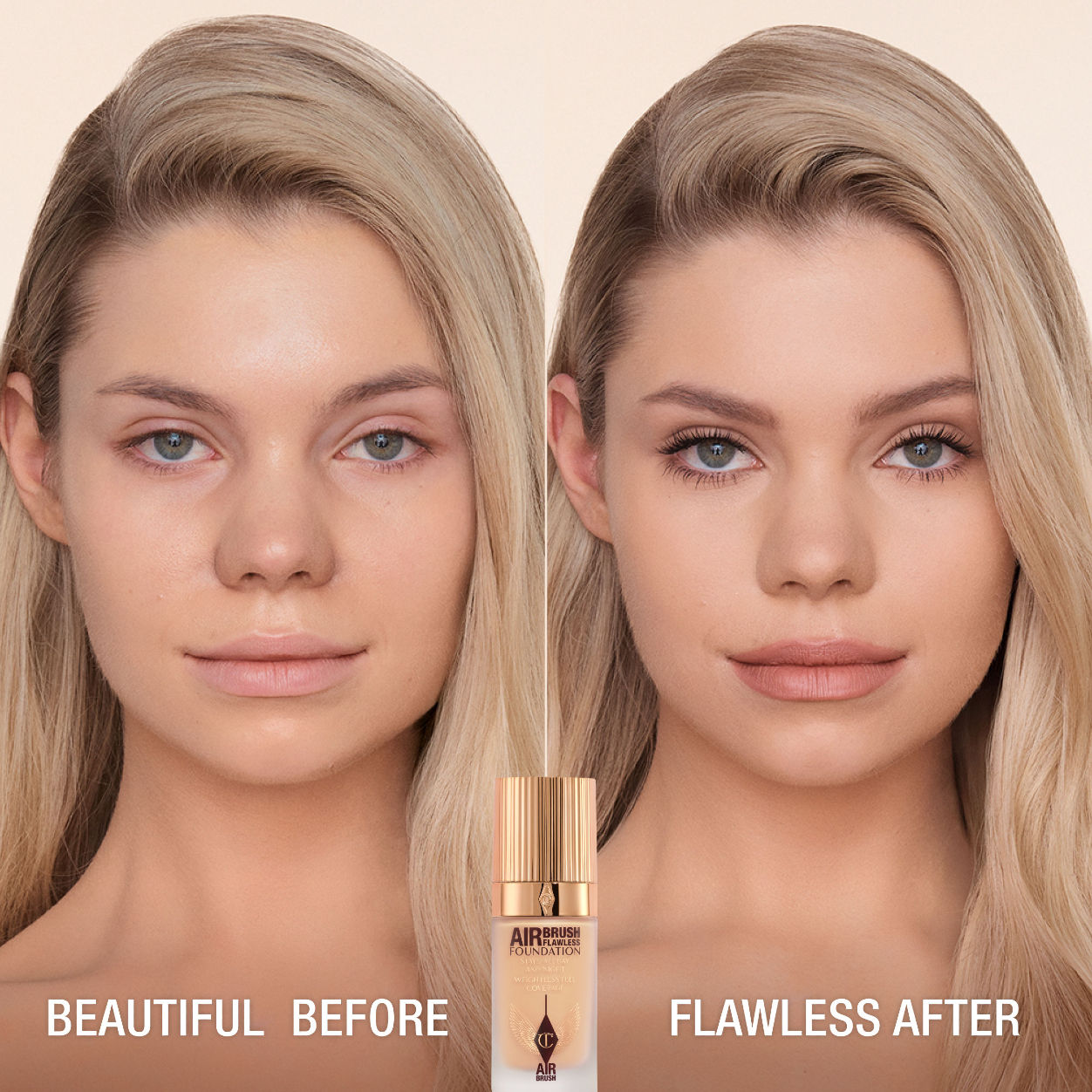 Before and after results of using Charlotte Tilbury Airbrush Flawless Foundation variant: 5 Cool