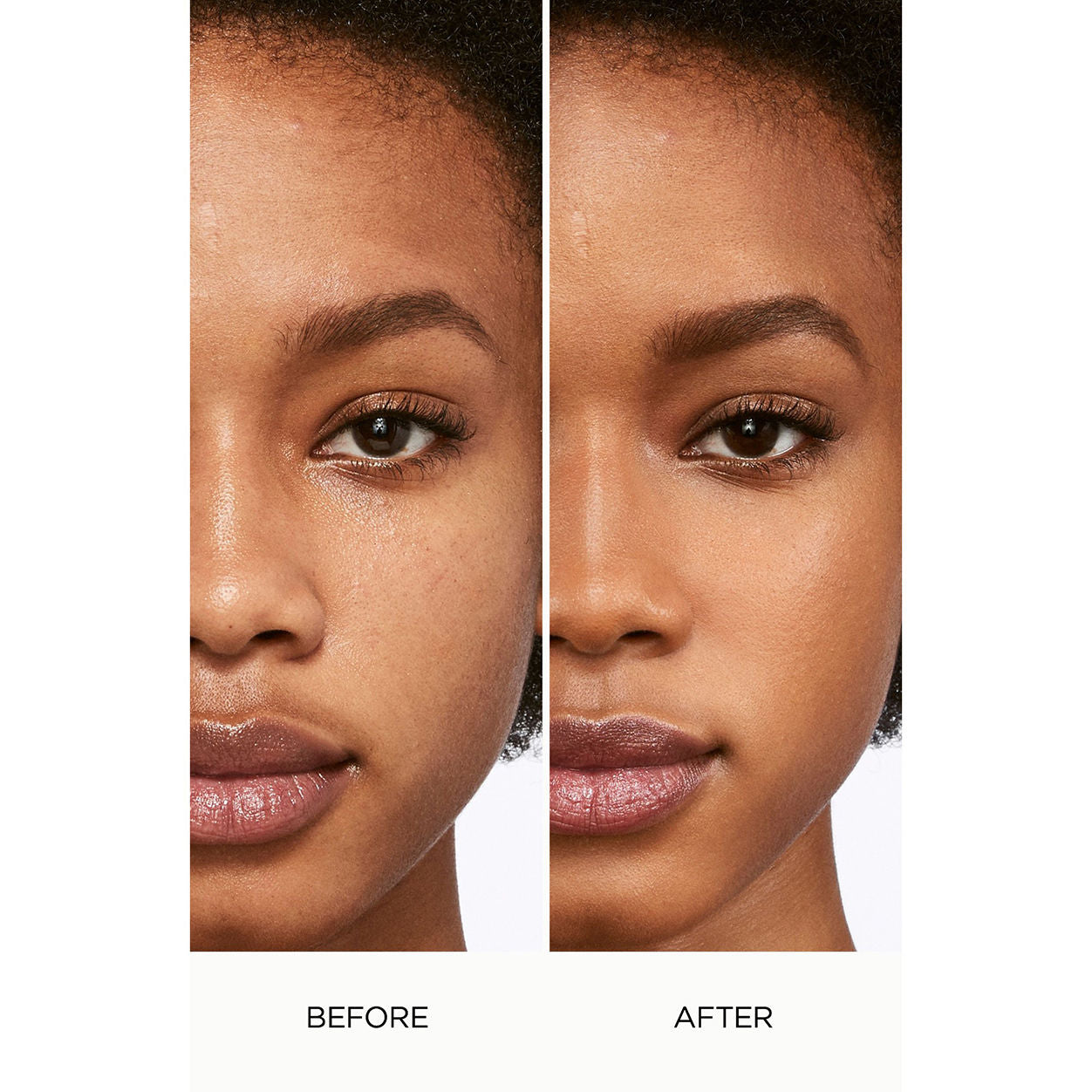Before and after results of using Laura Mercier Flawless Lumière Radiance-Perfecting Foundation variant: 5N1 PECAN