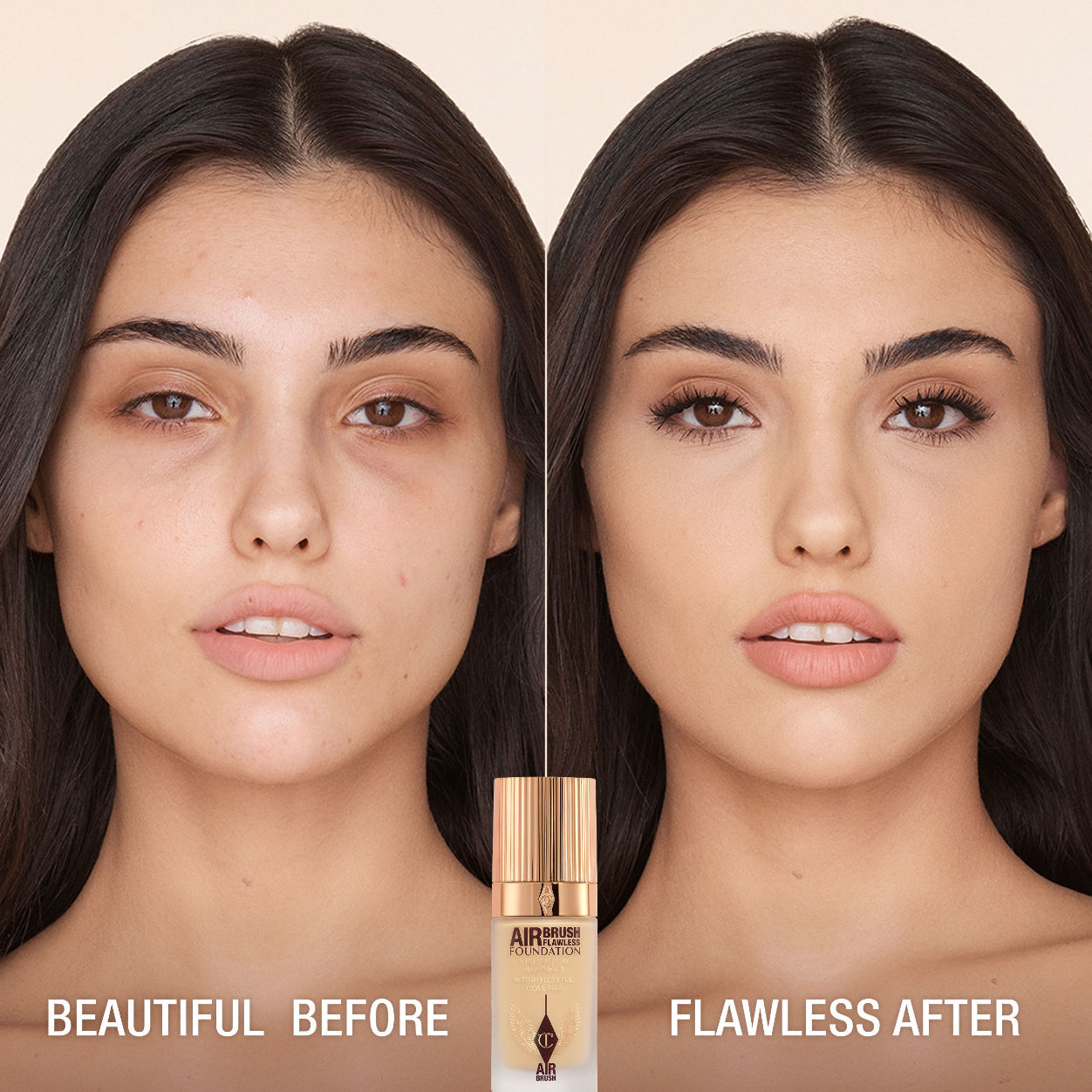 Before and after results of using Charlotte Tilbury Airbrush Flawless Foundation variant: 5 Neutral