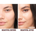 Before and after results of using Charlotte Tilbury  Charlotte's Beautiful Skin Foundation variant: 5 Neutral (fair medium with neutral olive undertones)