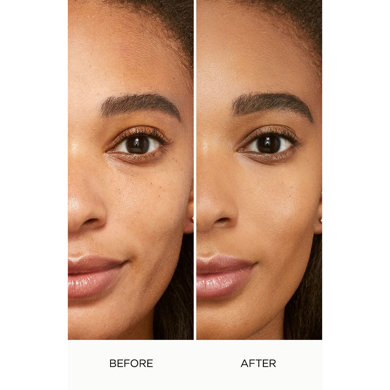 Before and after results of using Laura Mercier Flawless Lumière Radiance-Perfecting Foundation variant: 5W1 AMBER