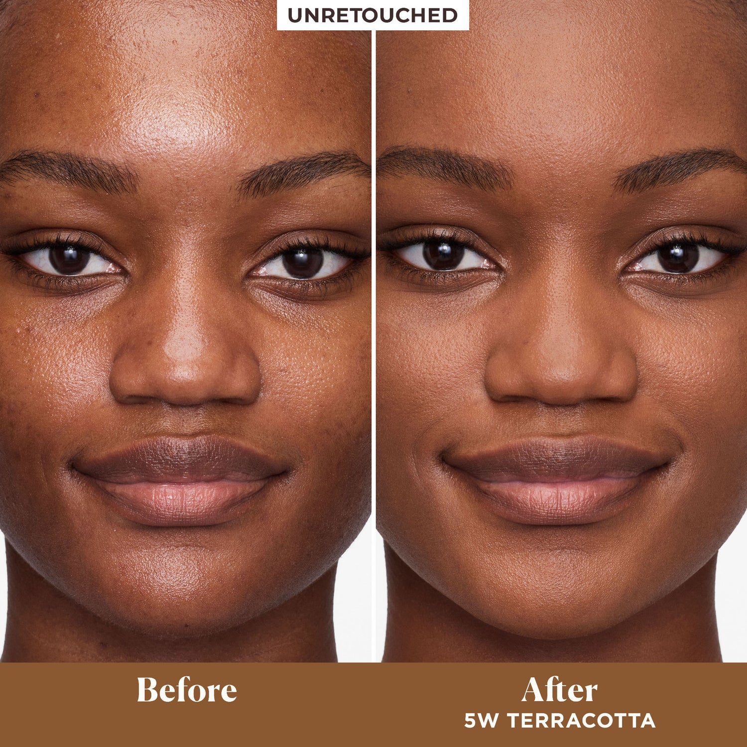 Before and after results of using Laura Mercier Tinted Moisturizer Blurred Matte Oil Free Broad Spectrum SPF 30 variant: 5W Terracotta