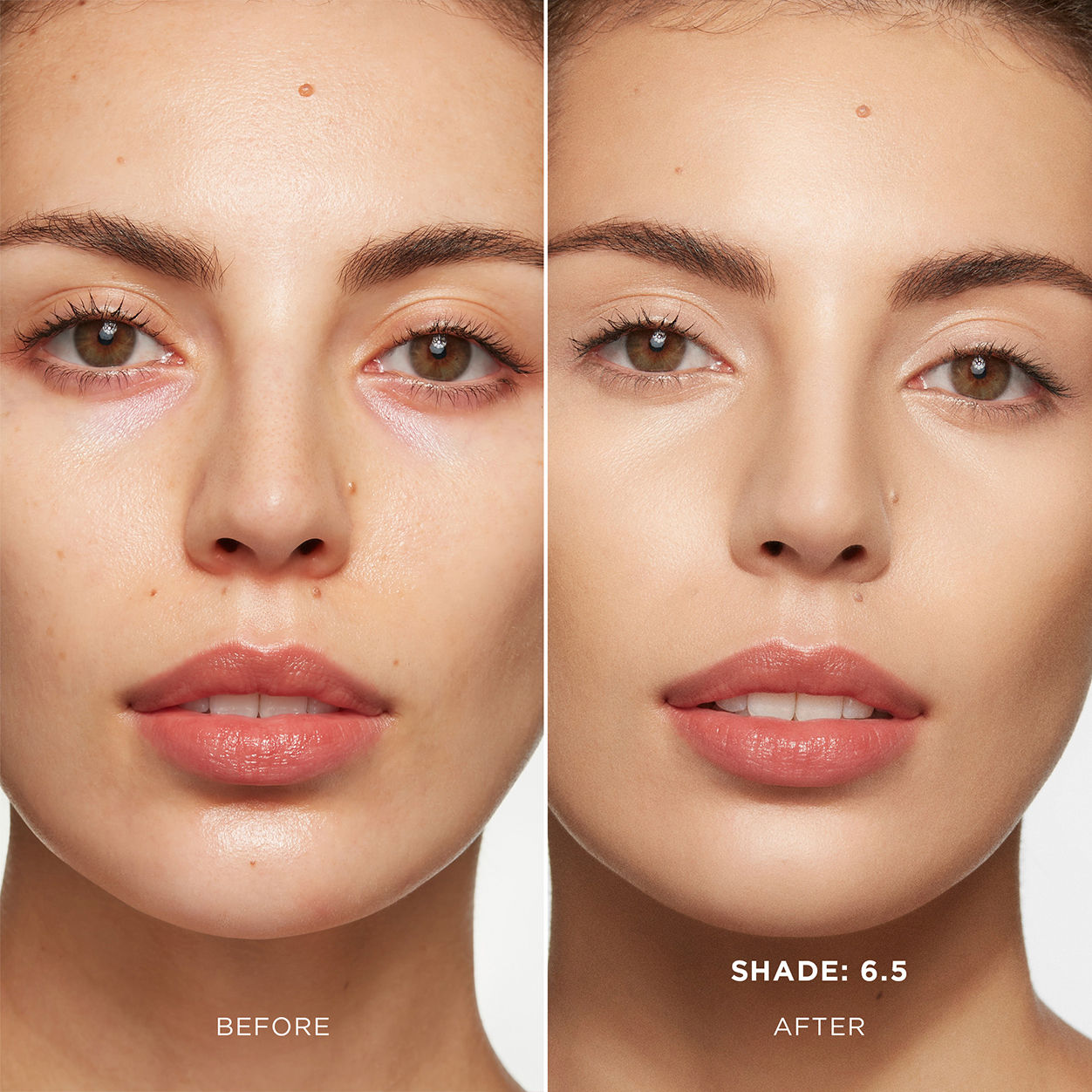 Before and after results of using Hourglass Ambient Soft Glow Foundation variant: 6.5