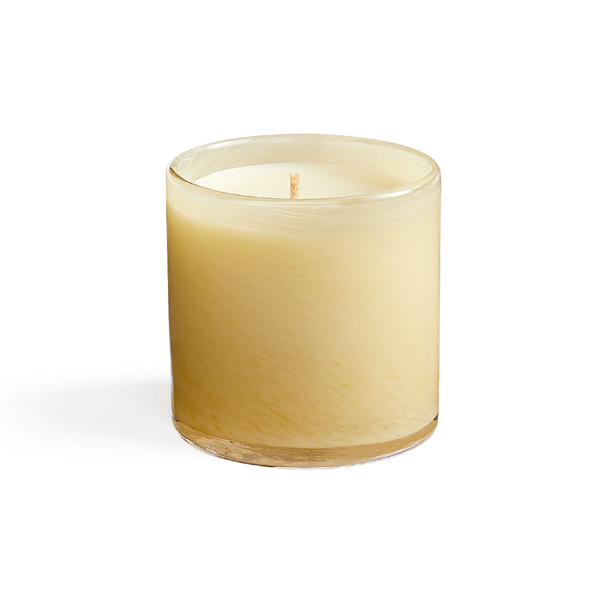A single-wick Lafco Chamomile Lavender candle in a translucent, pale yellow glass vessel.