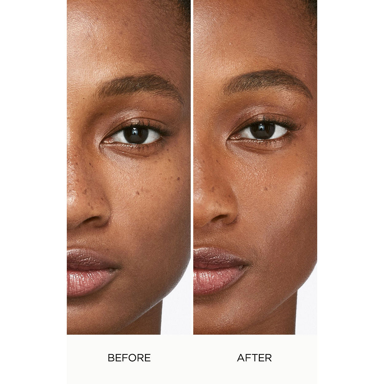 Before and after results of using Laura Mercier Flawless Lumière Radiance-Perfecting Foundation variant: 6N1 TRUFFLE