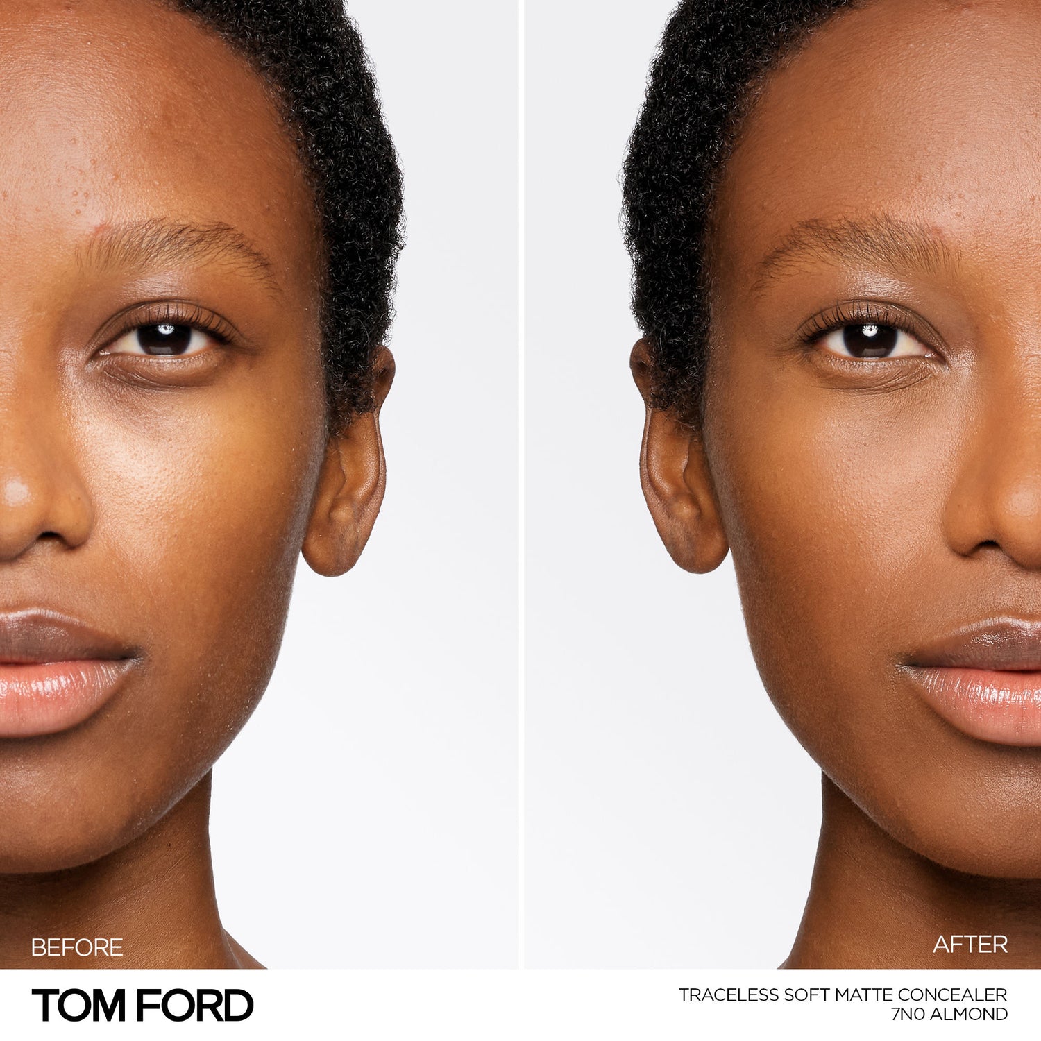 Before and after results of using Tom Ford Traceless Soft Matte Concealer variant: 7N0 Almond