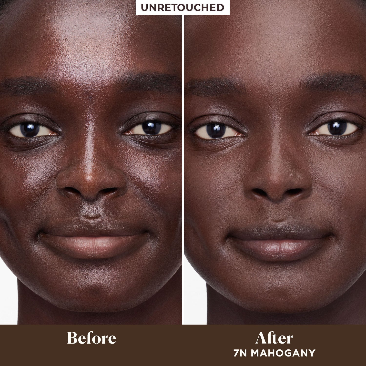 Before and after results of using Laura Mercier Tinted Moisturizer Blurred Matte Oil Free Broad Spectrum SPF 30 variant: 7N Mahogany