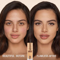 Before and after results of using Charlotte Tilbury Airbrush Flawless Foundation variant: 7 Warm