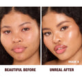 Before and after results of using Charlotte Tilbury Unreal Skin Sheer Glow Tint Hydrating Foundation Stick variant: 8 Medium